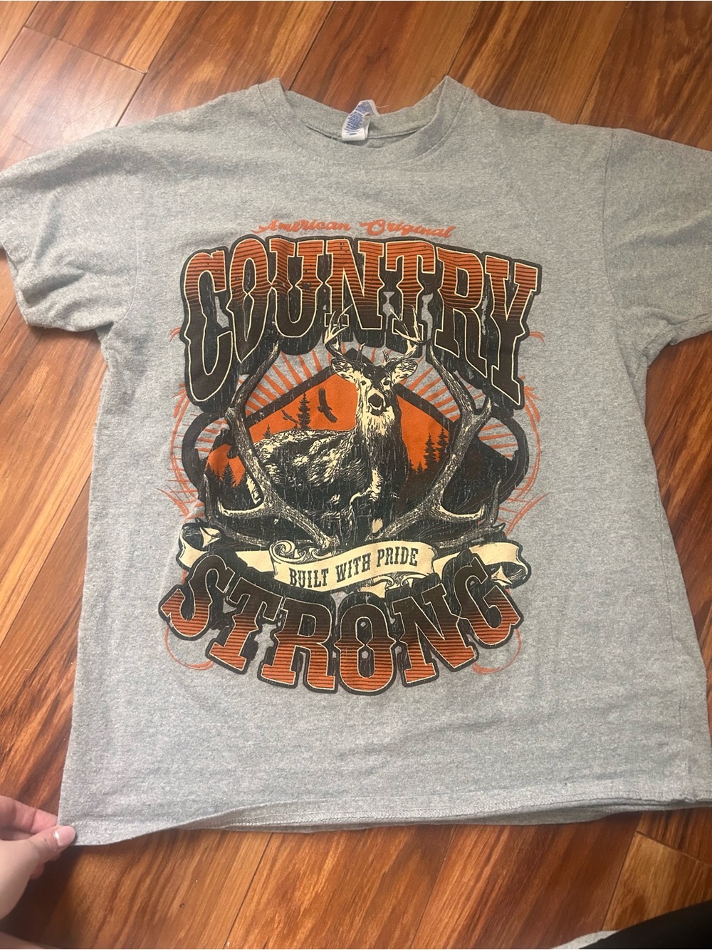 Country Strong Graphic Tee - Gray with Orange & Black